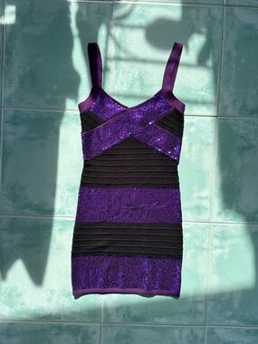2b Bebe Purple Sequin Bandage Mini Dress NWT Small